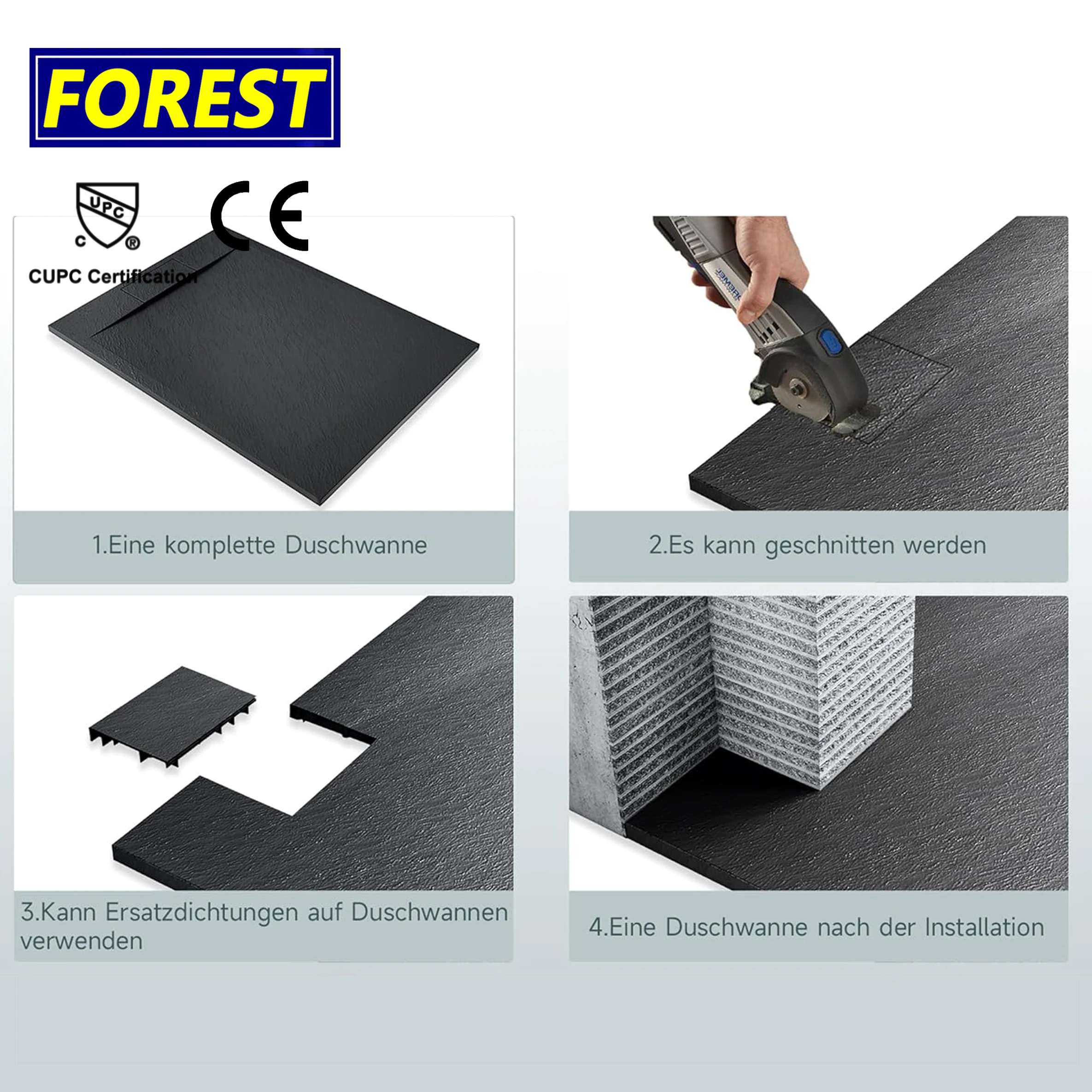 Modern US Style Polymarble Shower Tray Square Acrylic and Artificial Stone Walk-in Bathroom Marble Shower Pan on Sale