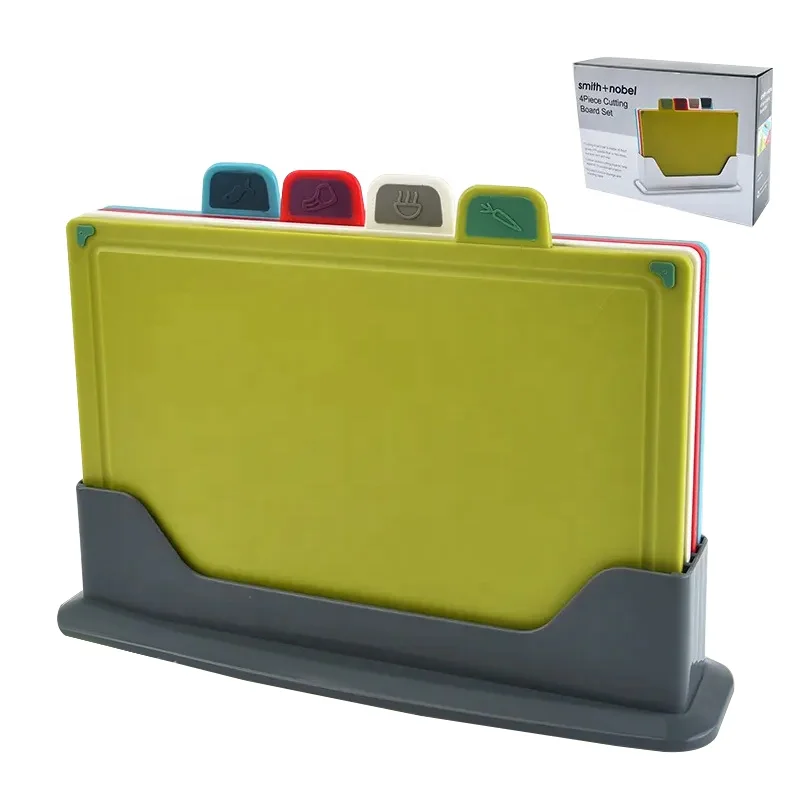 Factory Wholesale Classification Plastic Chopping Board Set Fish Meat Vegetable Durable Kitchen Cutting Board With Storage Stand