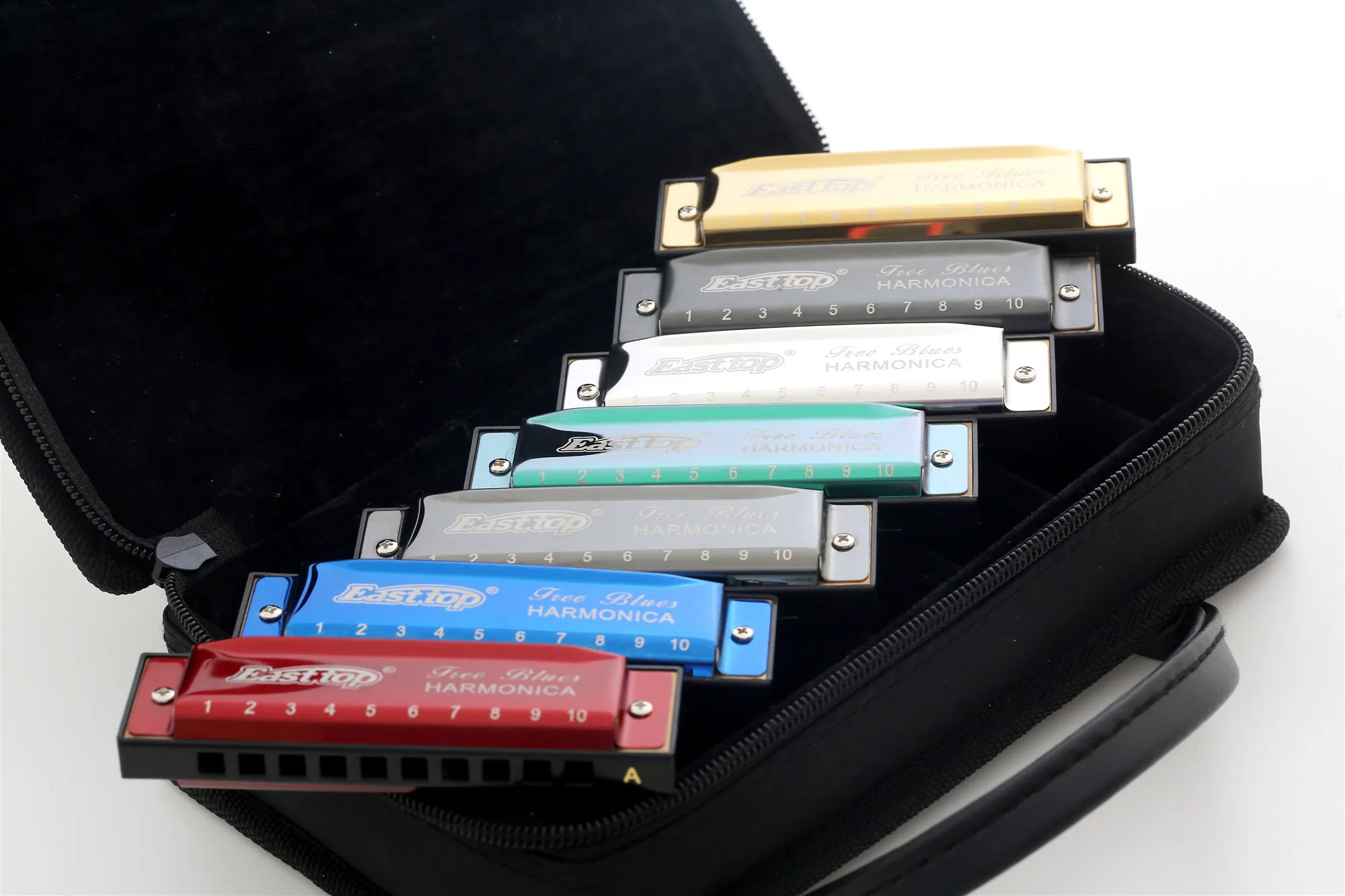 
T003 east top 10 hole blues harmonica set custom colourful mouth organ blues harp 