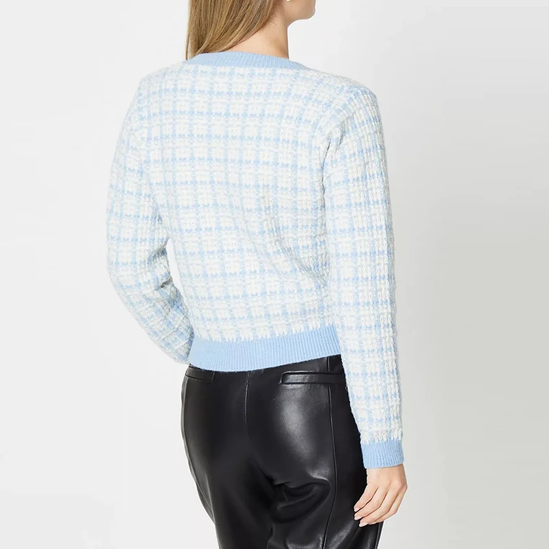 Manufacturers custom small fragrant wind girl sweater Korean commuter girl knitwear Tipped metallic boucle style girl cardigan