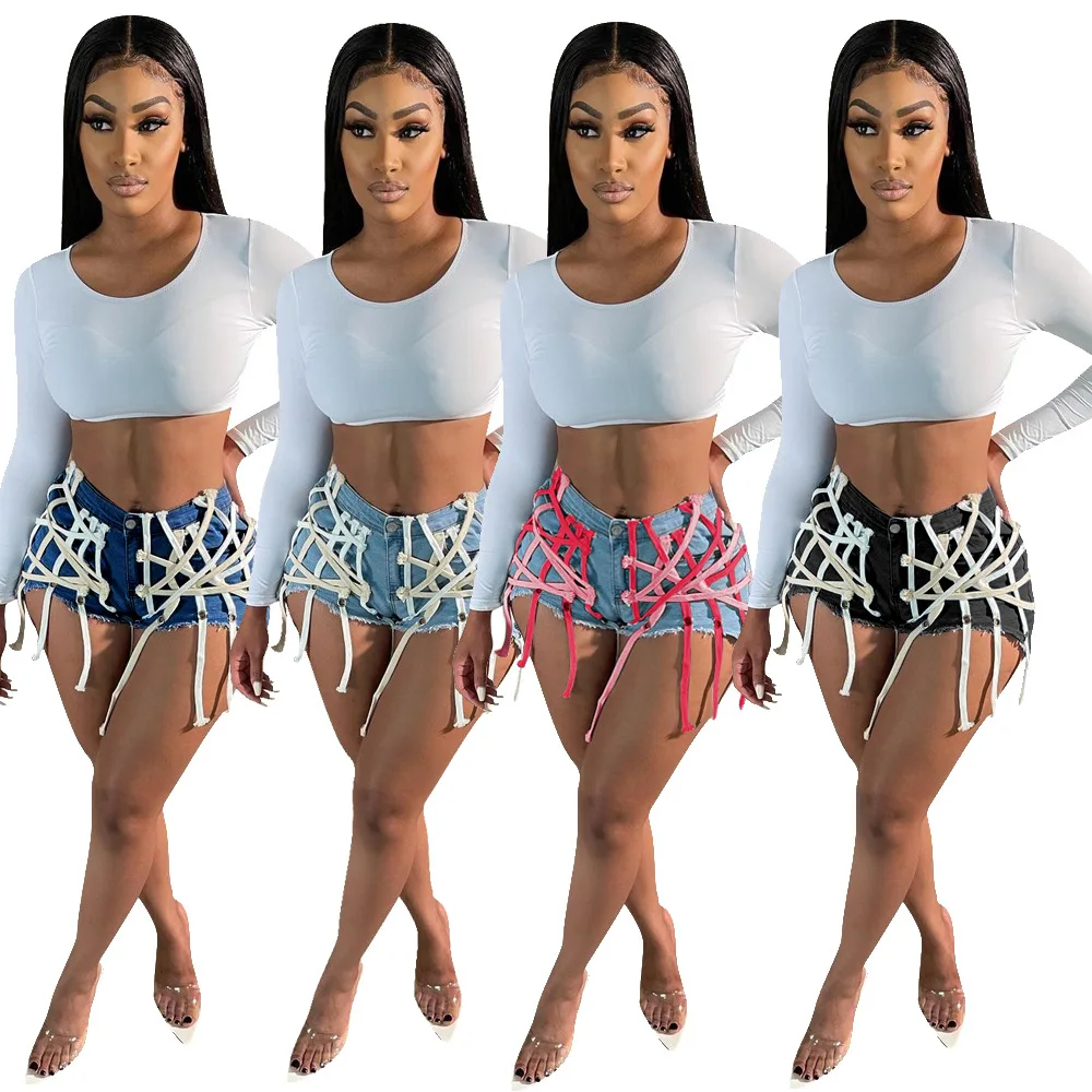 
2021 Wholesale High Waist Girls Jean For Women Stretchy Denim Shorts Korean Spring Denim Jean Shorts With Strings 