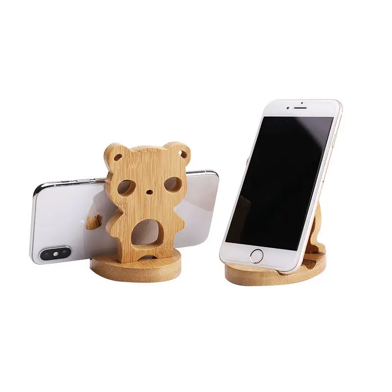 2022 New Design Desktop Natural Bamboo Wood Cell Phone Holder Wooden Multi-angle Animals Shape Desk Holder for Smart Phone Ipad