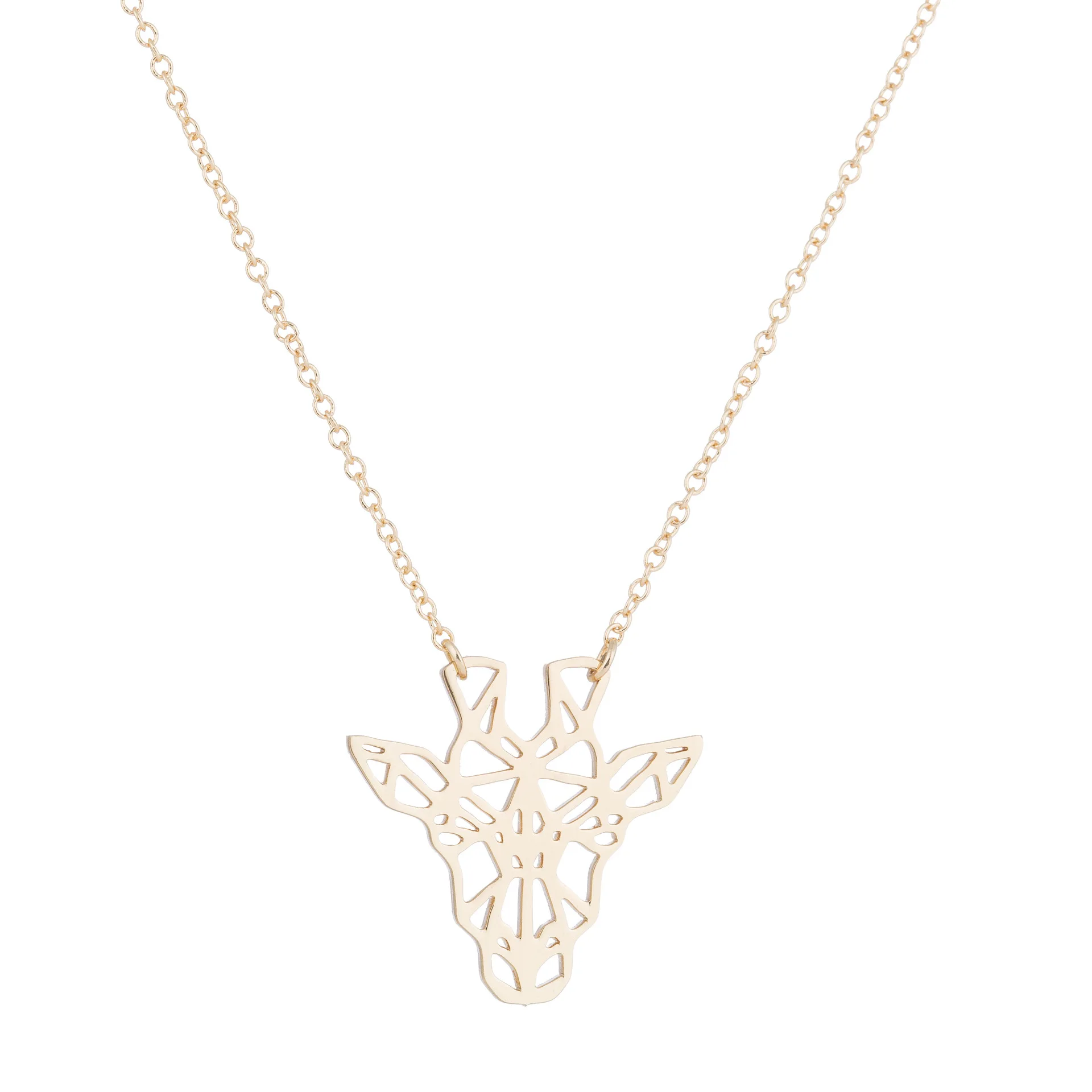 2021 Fashion Hollow Geometric Origami Small Animal Stainless Steel Giraffe Necklace Pendant