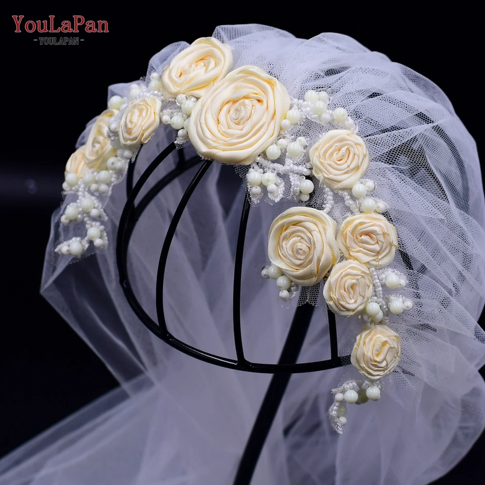 Youlapan VS323-I Мода ручной работы цвета слоновой кости, украшенное искусственными отделкой Фата; Жемчужно-белые свадебные вуали Соборная Длинная свадебная фата