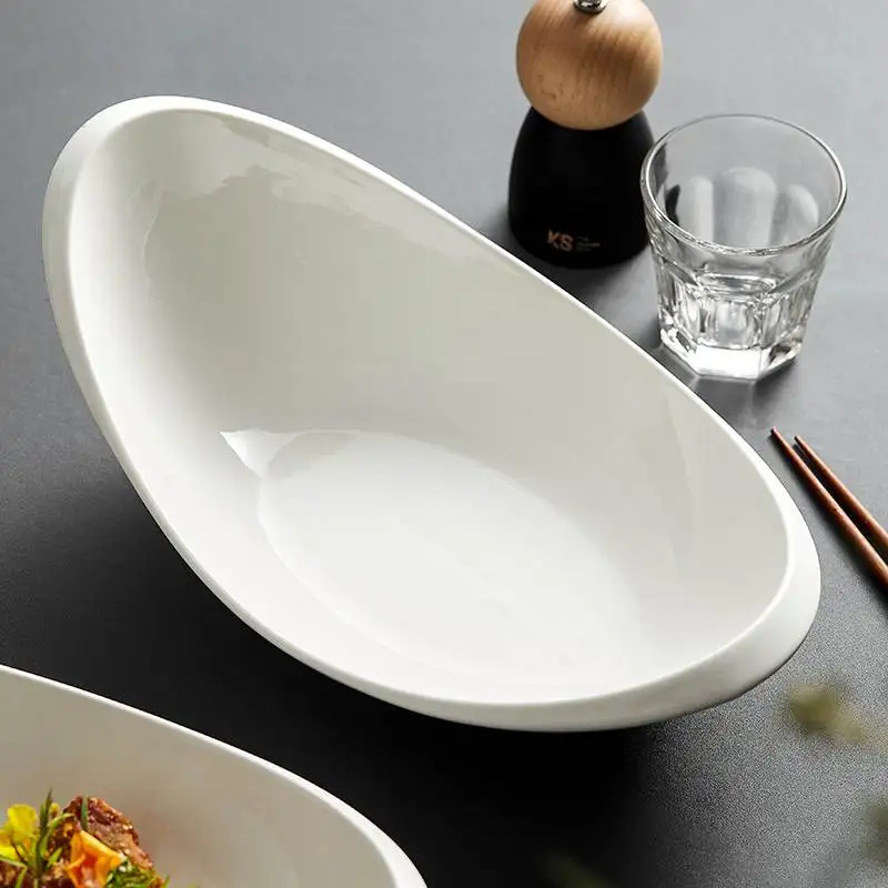 NEW White Irregular Ceramic Dinner Plate Salad Fruit Sushi Pasta Dessert Puree Soup Serving Bowl Home Restaurant Dinnerware Set