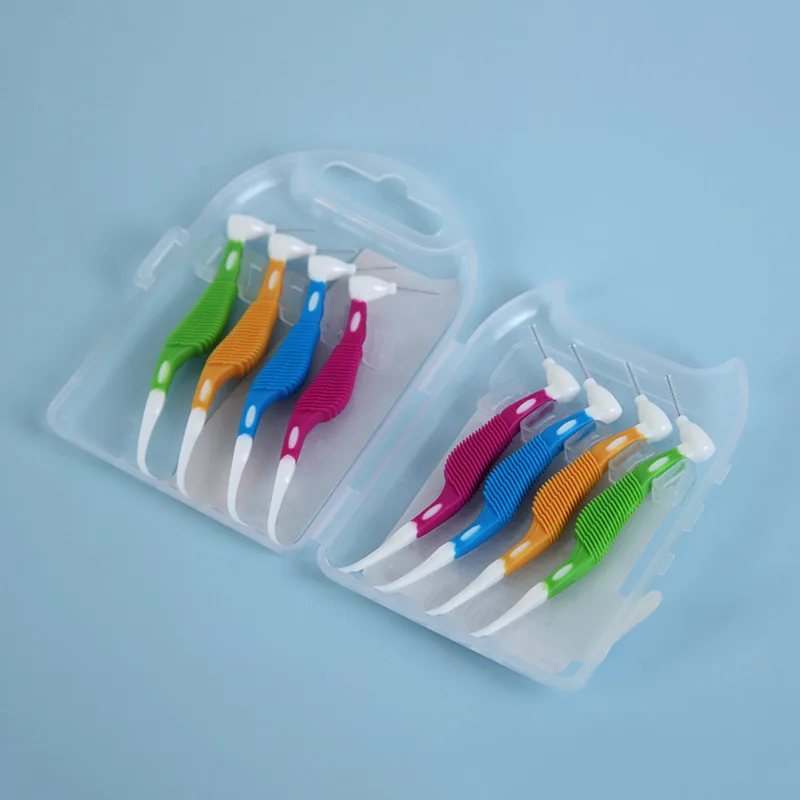 Wholesale sea horse shape braces interdental  8pcs packsoft bristle L shaped orthodontic interdental denture brush