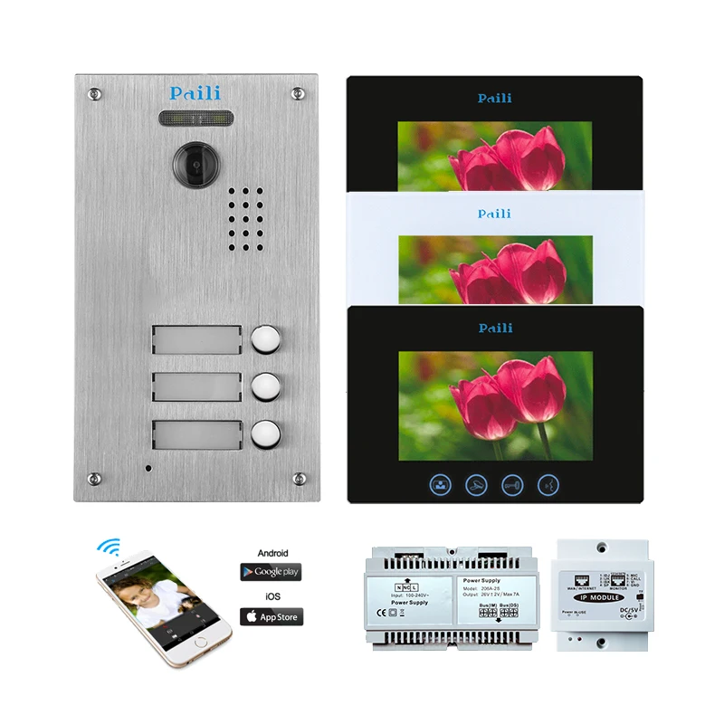Paili intercom 2 Wire Door Entry Video Intercom System for Villa support talk, monitor, alarm,unlock video door bell