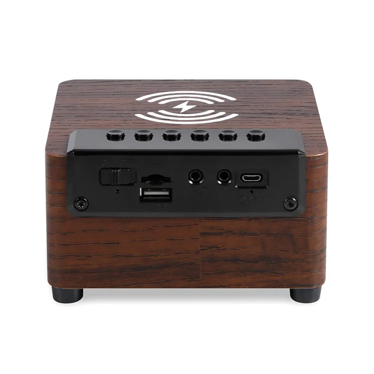 Manufacturers wholesale selling wireless mobile phone charger wood grain bt speaker alarm clock LED display FM radio speak