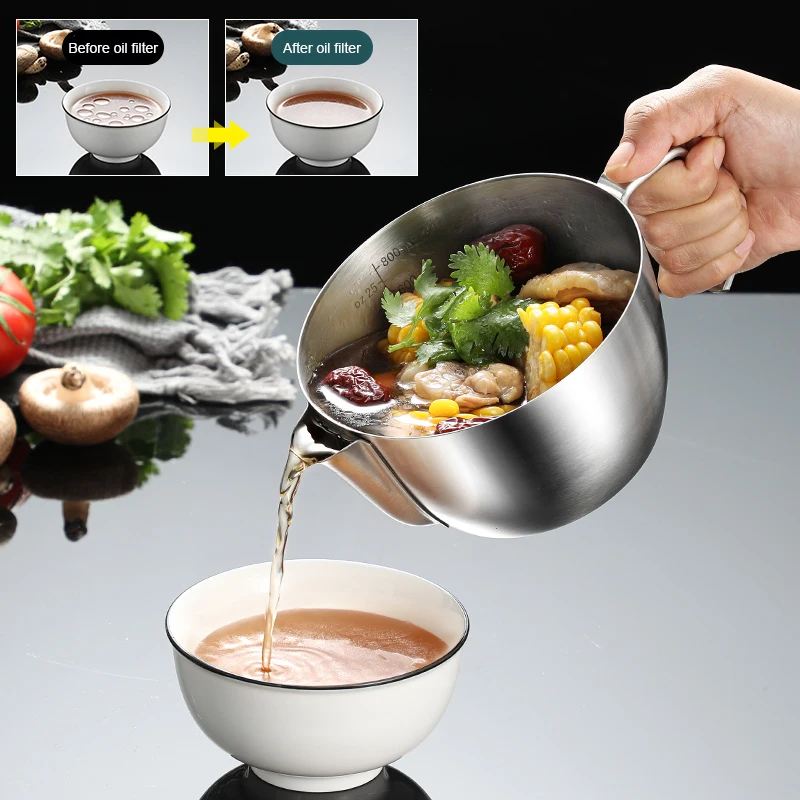 High Quality Bar Retro 800Ml Kitchen Tools Baking Oil Filter Bowl Stainless Steel Measuring Cup For Coffee