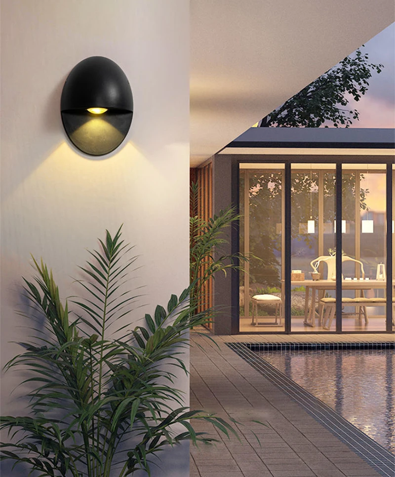 1W Egg-shape Modern Solid-colour Warm White Wall Lamp Metal Up and Down Waterproof Outdoor Lights for House Porch Garage