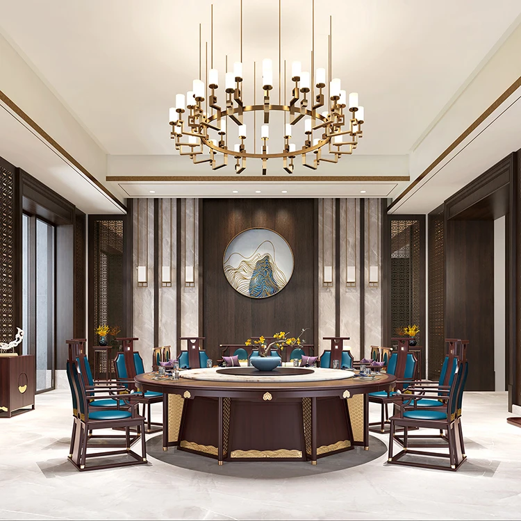 Luxury Classic Automatic Remote Control Rotating Dining Table Genuine Marble Rotator Pterocarpus Erinaceus Poir Solid Wood Top