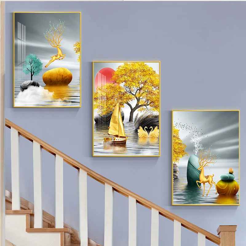 Gray Golden Abstract Art Canvas Painting Modern Luxury Poster Simplicity Print Contemporary Wall Art Picture For Home Decor