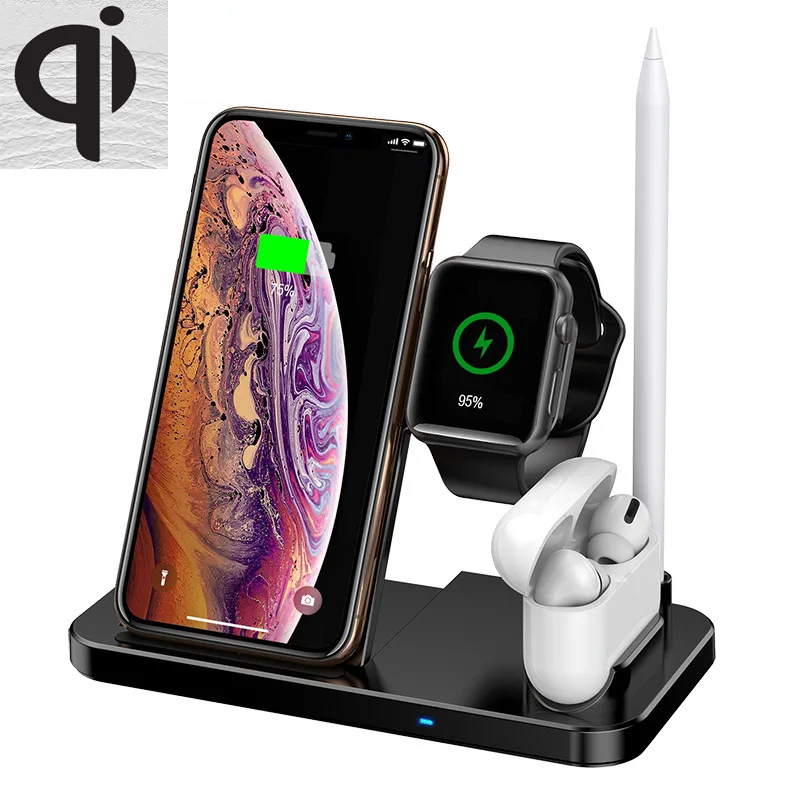 4 in 1 Wireless Charger 10W qi Fast Wireless Charging Stand Station for i Phone Series for Apple Watch Air Pods Pencil Pad