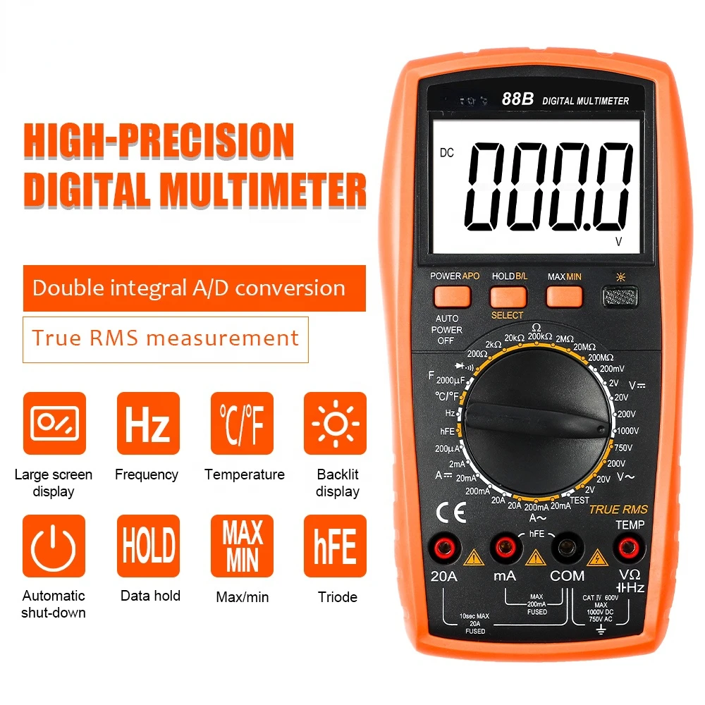 DECCA  88B Ture RMS 1999 Counts LCD Digital Multimeter Tester Manual range With Temperature Frequency