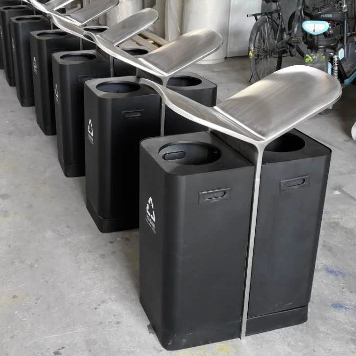 Metal trash bin outdoor street park recycling litter bin double waste can standing stainless steel large container