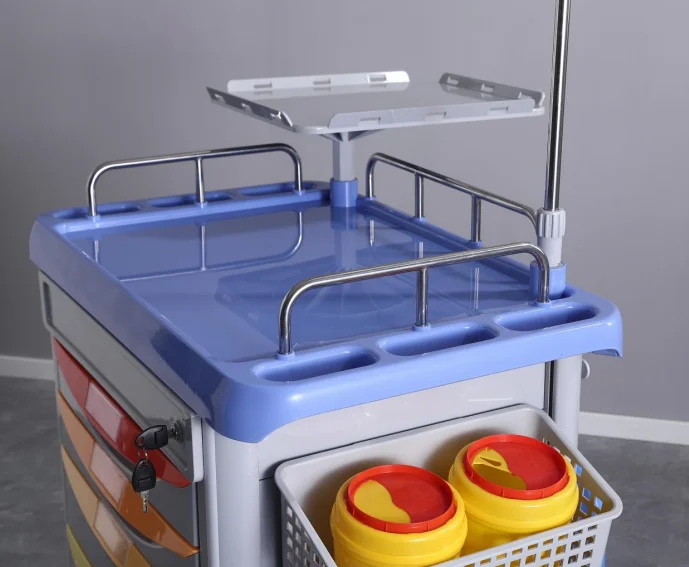 Custom Hospital Emergency Cart Medical Mobile Trolley Multifunction ABS Rescue Treatment Trolley  With More Drawer
