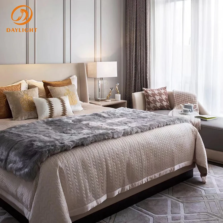 modern luxury wooden brown frame 4 bed rooms leather platform furnitures sets for bedroom