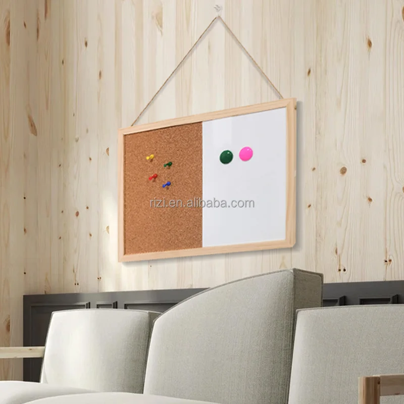 30*40cm Half  Cork board Half Magnetic Whiteboard Combination Board in Wooden Frame 2 Pack
