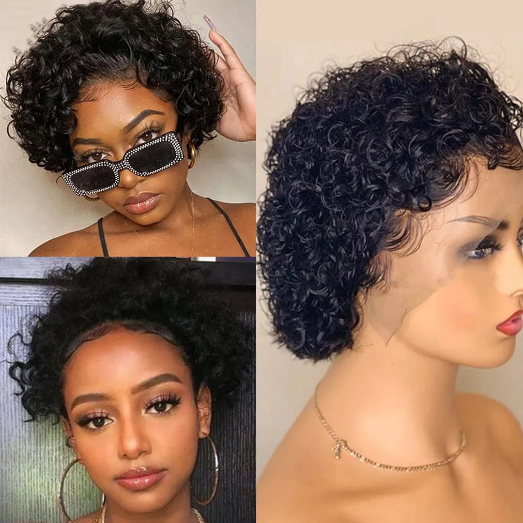 New Arrival Bob Curly Wigs Human Hair,Glueless 13x1 Short Natural Pixie Cut Wig For Women,Pre Plucked Raw Hair Lace Front Wigs