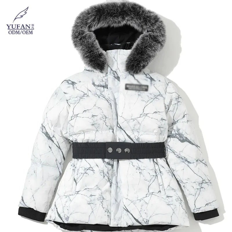 YuFan Custom Seamless Big Volume Puffer Down Jacket Dynamically Printed White Duck Down Coats