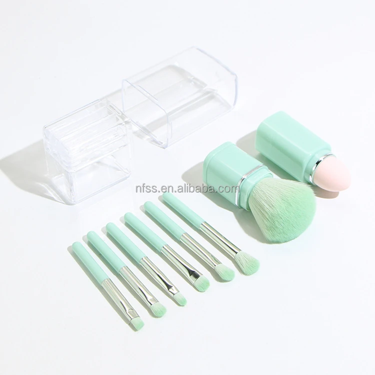 Short Handle Round Mushroom Head Nail Dust Face Foundation Blush Kabuki Powder Makeup Brush With Pu Zip Box Packing