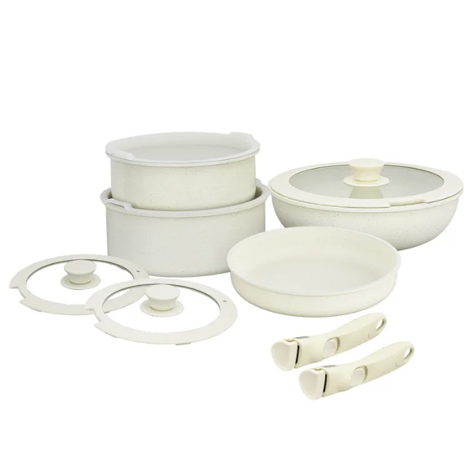 2024 NEW 11pcs Pots and Pans Set Nonstick Cookware Sets Detachable Handle Induction RV Kitchen Set Removable Handle