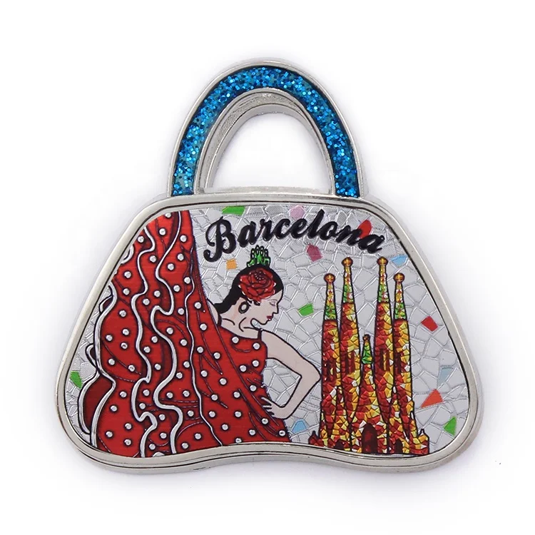 Factory Direct Barcelona Bag Shaped Souvenir Metal Fridge Magnet Customised