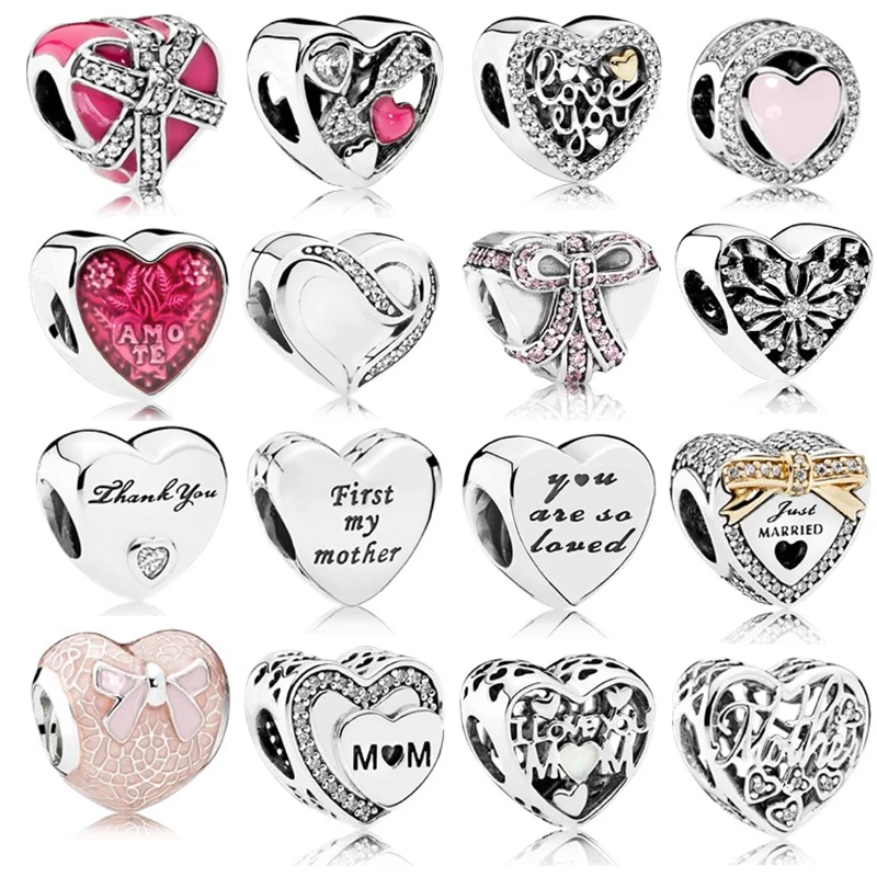 925 sterling silver Hearts charm bead for pan bracelet women jewelry
