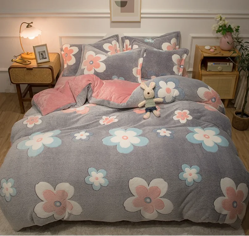 Комплект теплого постельного белья из пушистой флисовой ткани, фланелевый пододеяльник, простыня, наволочка для кровати