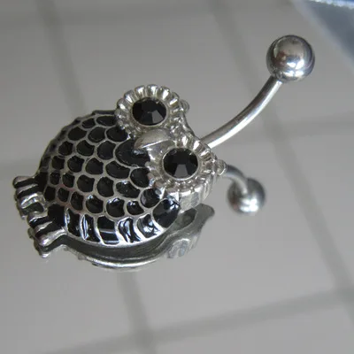 
BBR-130 Animal Belly button ring cute black zircon owl titanium steel navel belly button rings piercing jewelry 