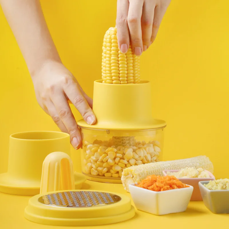 4 in 1 Multi-Function Kitchen Gadget Fruit & Vegetable Tool Corn Stripper Peeler Cutter with Bowl and Grinding Cover