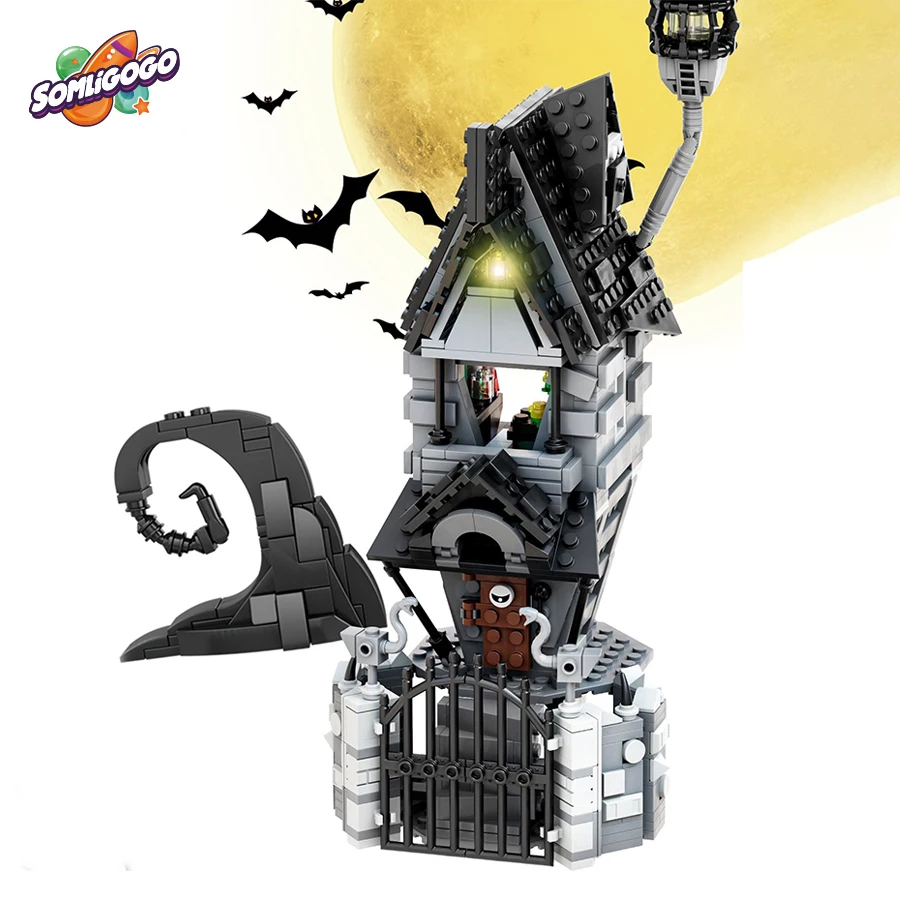 SL Plastic DIY Assembling Toys For Boys Kids Christmas Halloween Gift Haunted House Brick Educational Puzzle Toys With LED Light