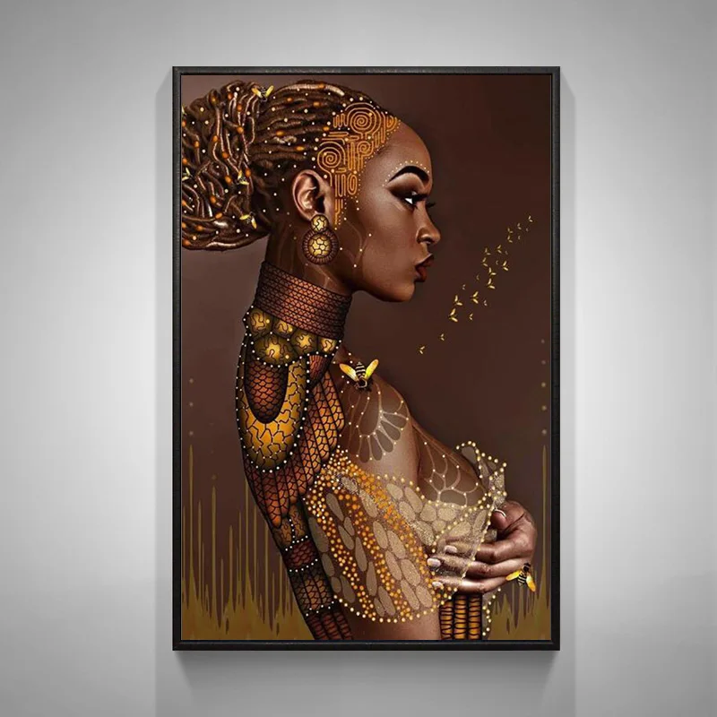 African Canvas Wall Art With Woman Oil Painting print on canvas For Bedroom Decor Picture Framed Large Wall Painting