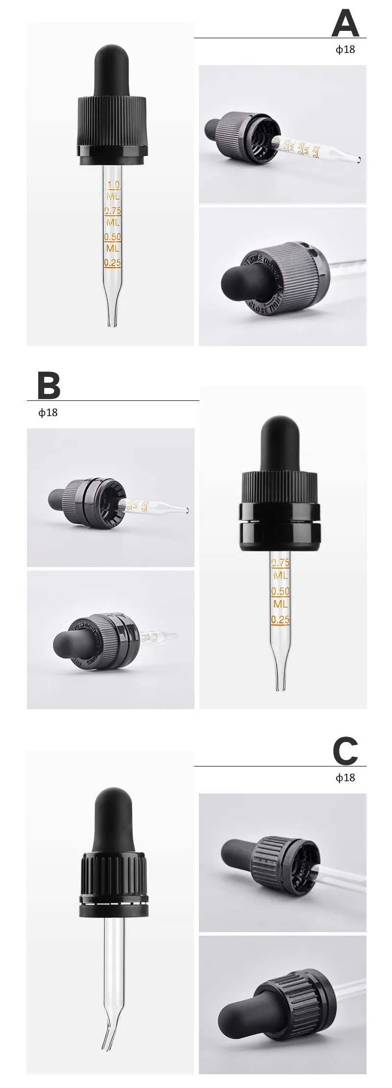 Hot sale Din 18/415 22/400 24/400 glass plastic tamper evident dropper cap for OIL bottle