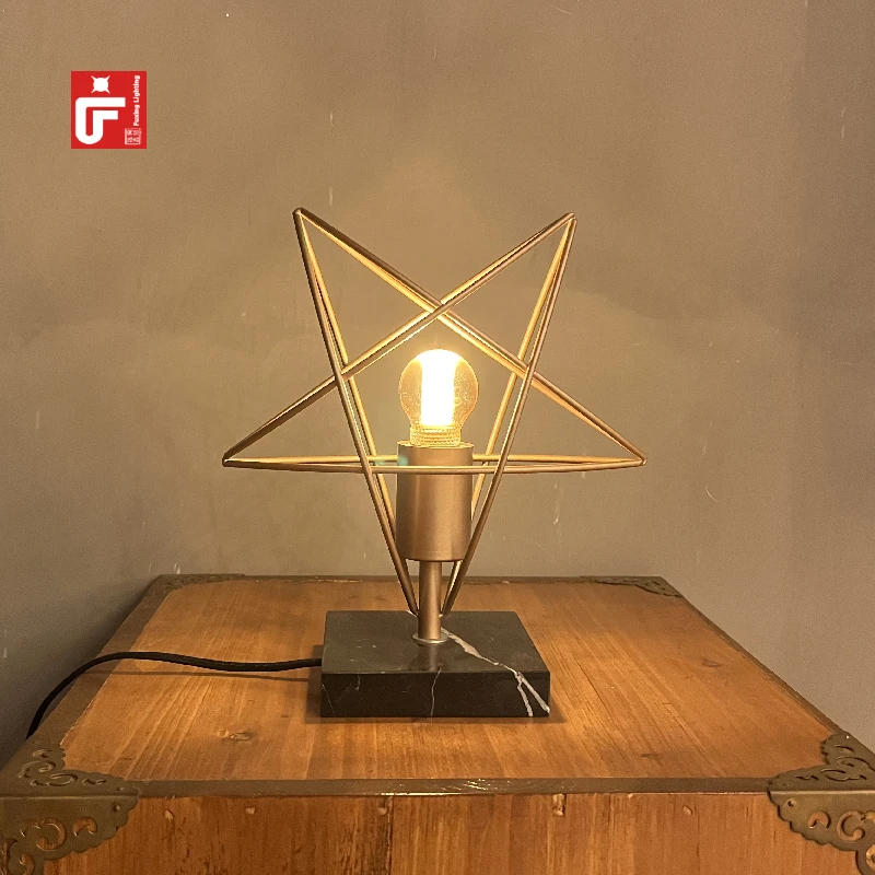 New Iron Art Pentagon Shaped Table Lamp Home Decoration LED Desk Modern Lighting Luxury