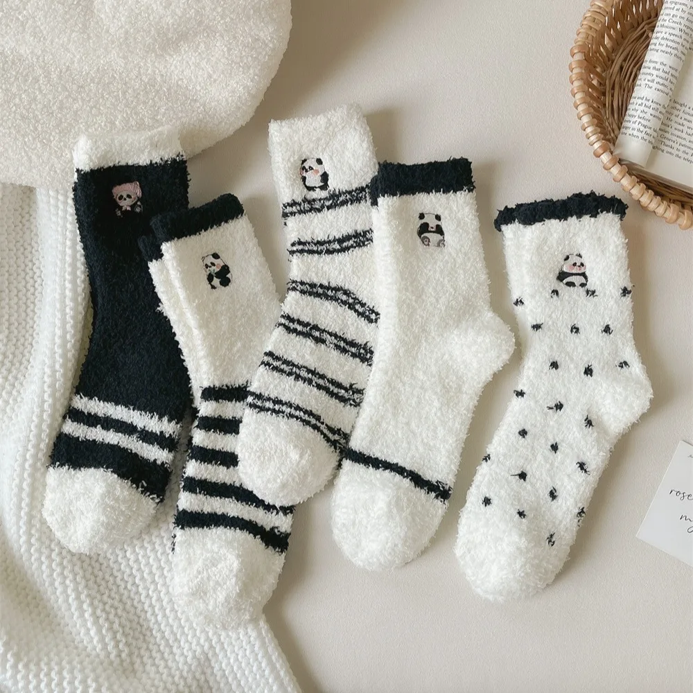 2024 Winter Girls Cute panda fluffy socks coral fleece thick winter floor socks women fuzzy socks