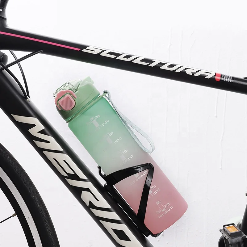BPA Free 1L Sport Water Bottle with Straw Lock Cover Leakproof Time Markings Motivational Gym Accessory Unisex Outdoor Activity