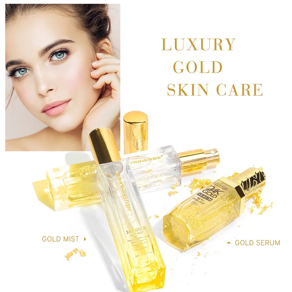 Neutruherbs Deep Moisturizing Hydrating Oil Control Face Toner Mist Anti Wrink Aging Whitening Serum 24K Gold Skin Care Set