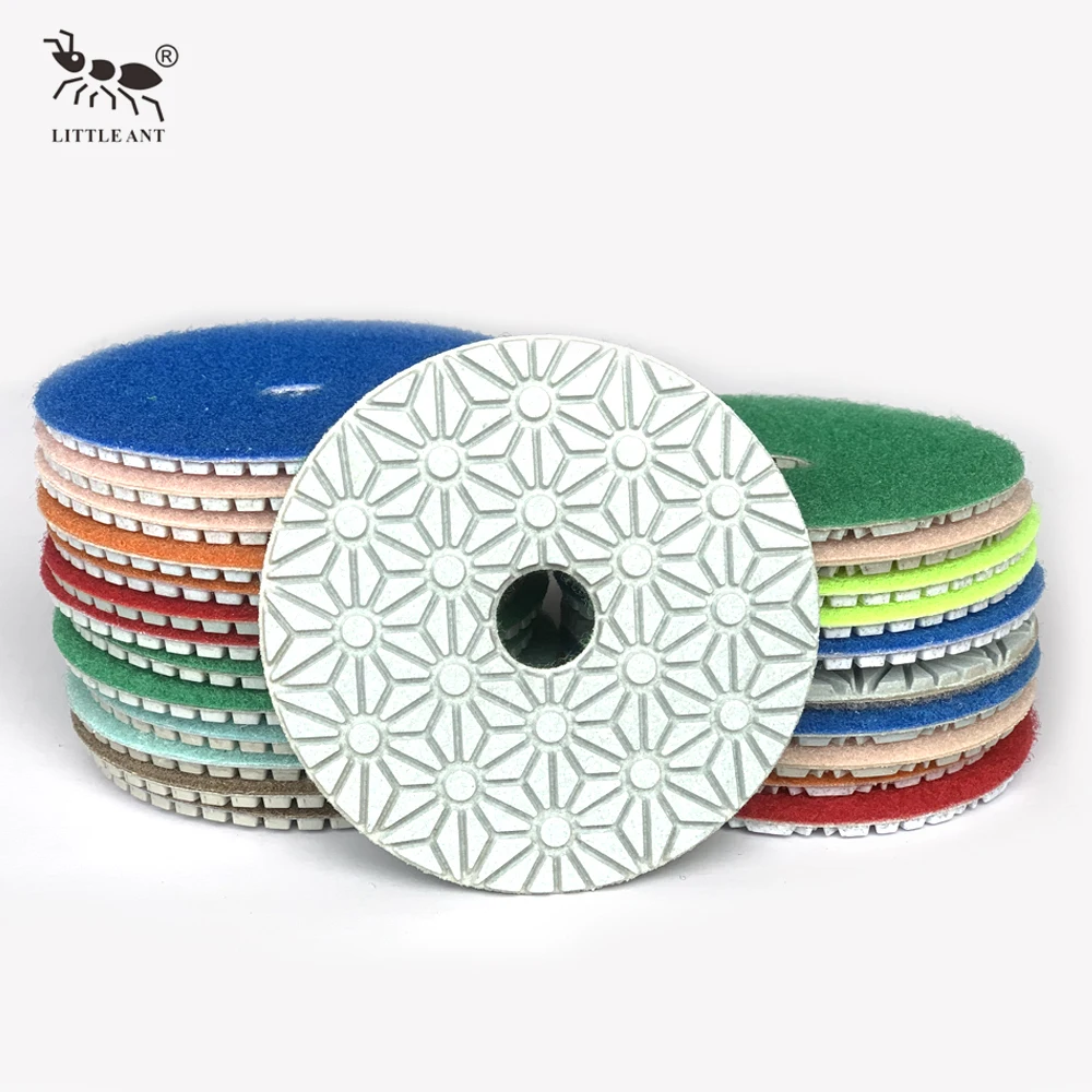 LITTLE ANT 4-step 3-step Flower Wet Polishing Pad Flexible Diamond for Stone Marble Granite Terrazzo Limestone Concrete Clean