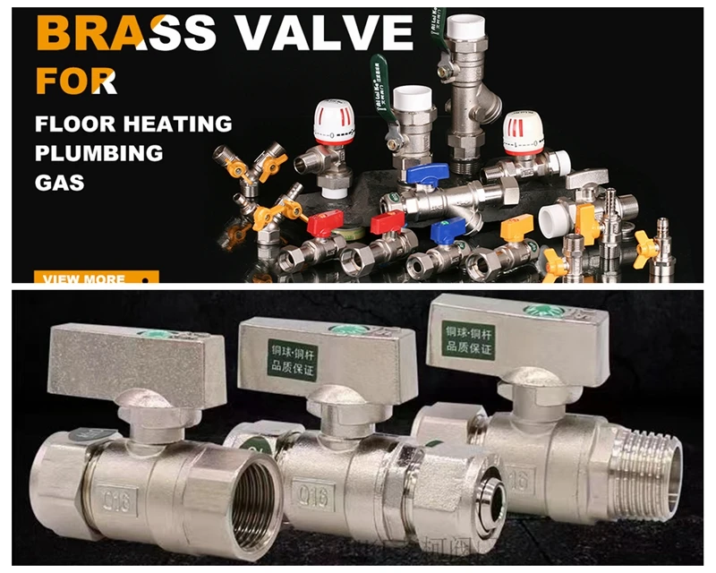303  16~25mm brass female compression butterfly long handle ball valve floor heating pex pipe fittings