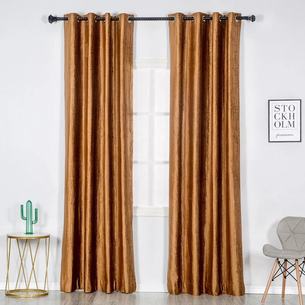 Gold Velvet Curtains Embossed  Blackout Plush Thermal Curtains for Livingroom
