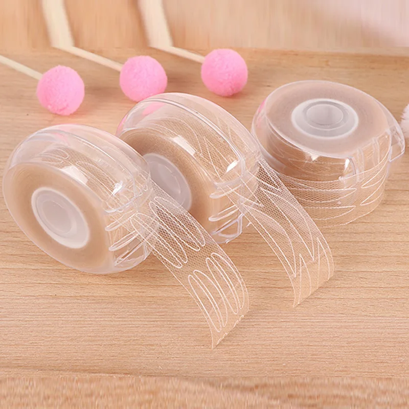 Кружевные двойные наклейки для век без швов, которые не видны под натуральный шелк сетки открытыми пальцами с глубоким вырезом, сеточной подкладкой катушка 100 шт