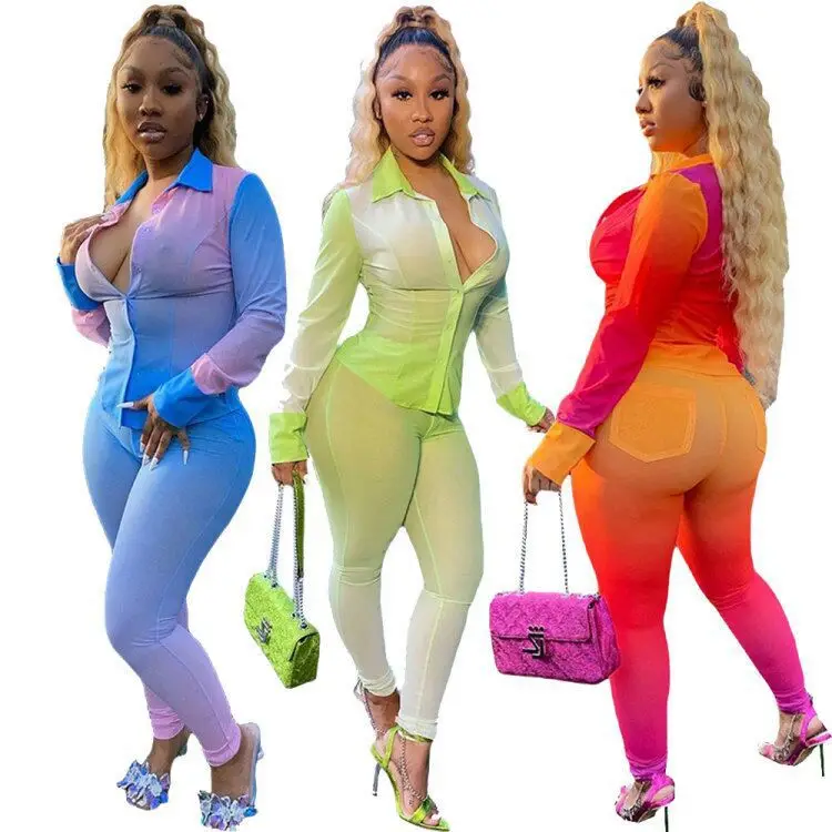 Wholesale Fashion Women Clothes Gradient Color matching womens 2 piece outfit two piece autumn sets