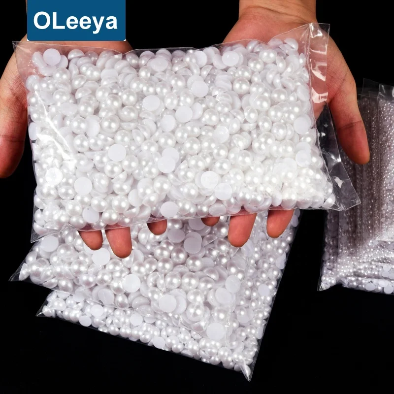 Oleeya 2 мм-14 мм Оптовая продажа Абс плоская задняя свободная жемчужина полукруглая россыпь для дизайна ногтей