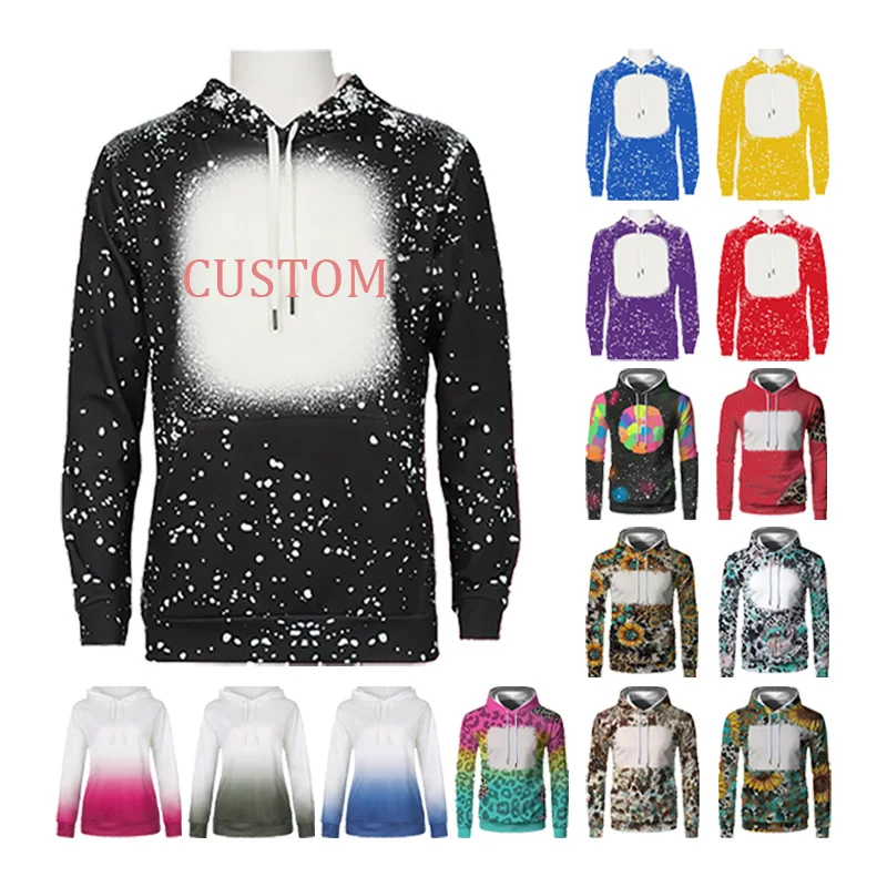 High Quality Sublimation Hoodies Blanks Polyester woman Hoodies Sweatshirt Bleached Pullover Faux Bleach Men Sweatshirts
