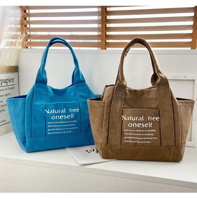 2021 Factory Direct Sales Thick Canvas Shopping Tote Ladies Shoulder Bags For Girls Students Commuter Bag Women Handbag For Sale