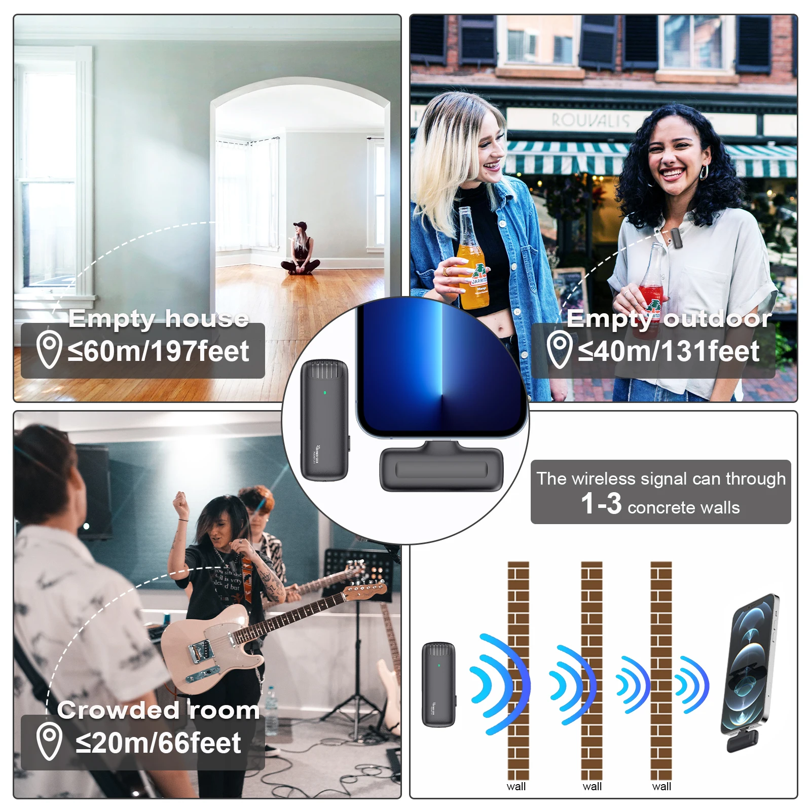 Hayner-Seek  Wireless Lavalier Microphone Plug & Play Noise Reduction Wireless Lapel Mic for iPhone, Charge Box, 60m (197 Feet)