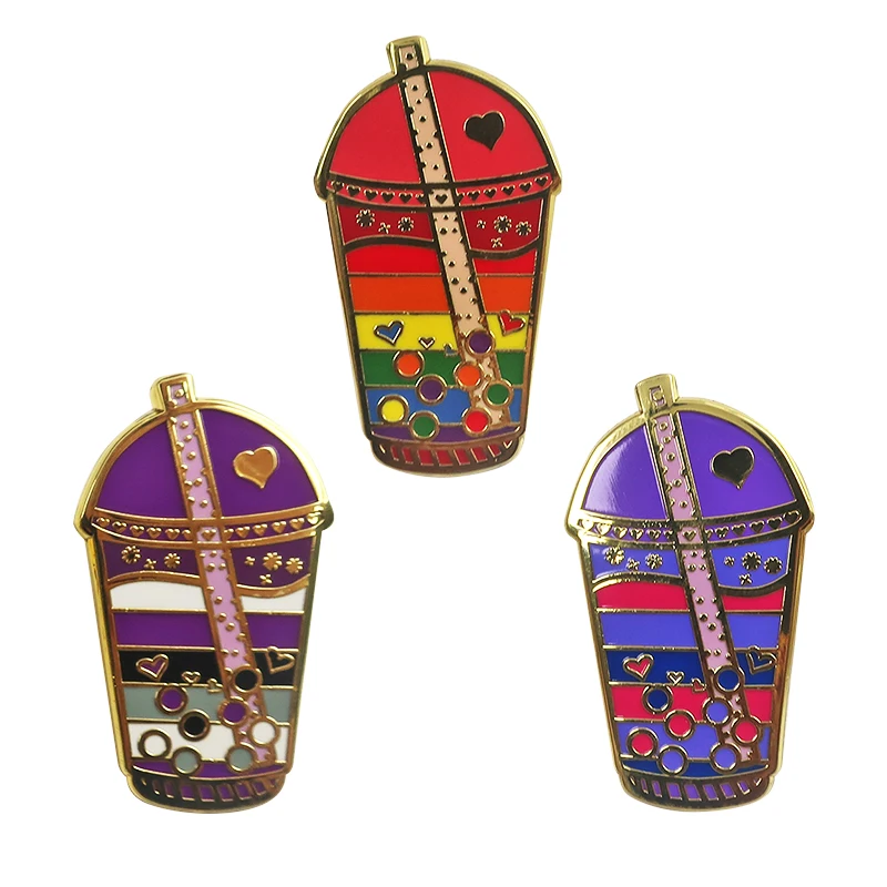 Custom metal badge cloth brooch pin hat hard enamel lapel pins bubble milk tea pin