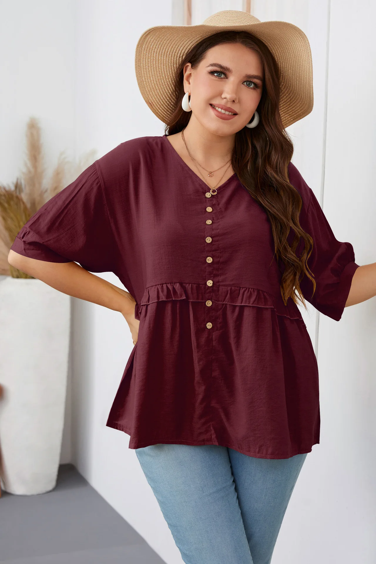 European American Plus Size Womens Bohemian Retro Blouses One-Shoulder Flare Sleeve Striped Print Long Tops with Tassels