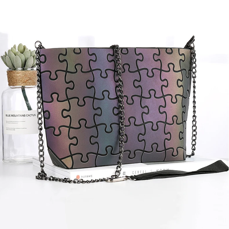 high light brand Japan luminous fashion women shoulder bags geometry female large capacity chameleon reflective ladies handbags